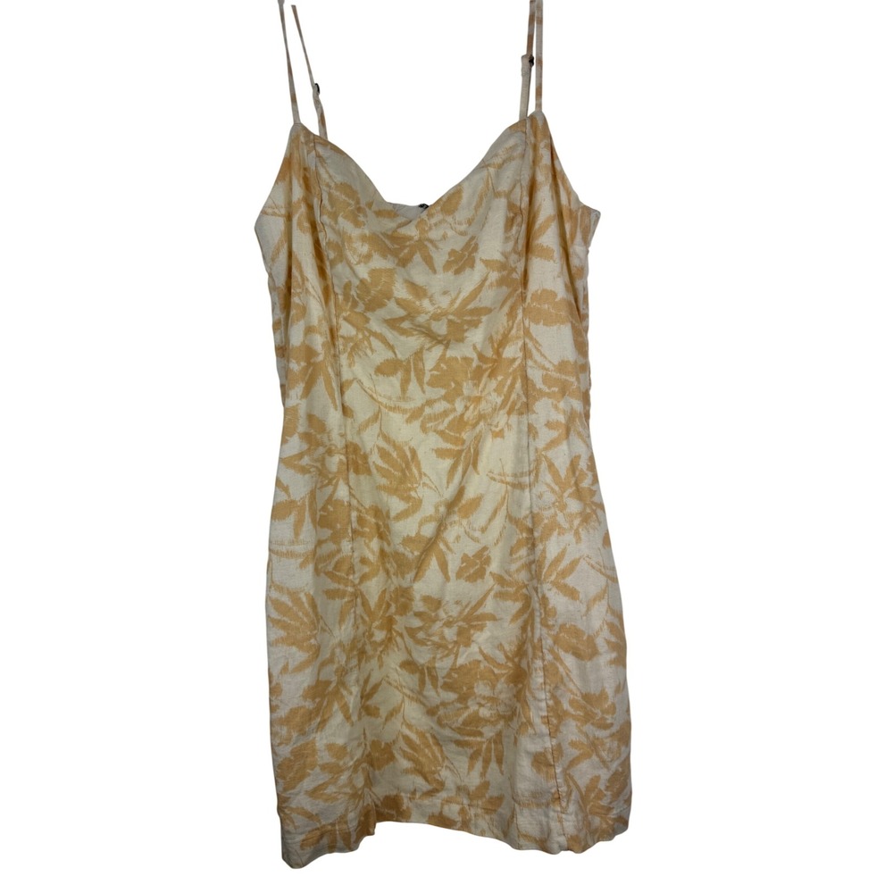 Abercrombie Yellow Tropical Leaf Linen Blend Mini Dress Womens Small Resort wear